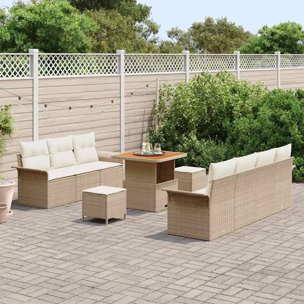 Set Divano da Giardino con cuscino 10 pcs Beige polyrattan 3362096