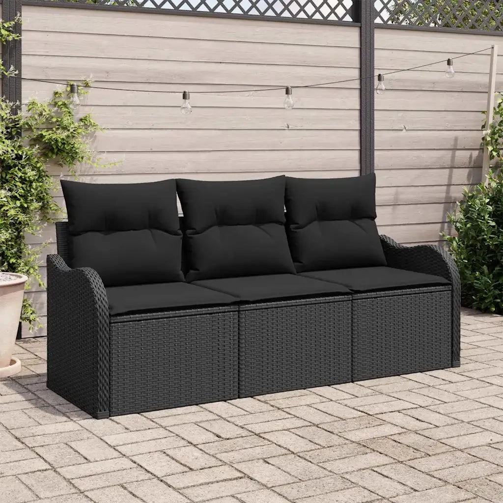 Set Divano da Giardino con cuscino 3 pcs Nero polyrattan 3345563
