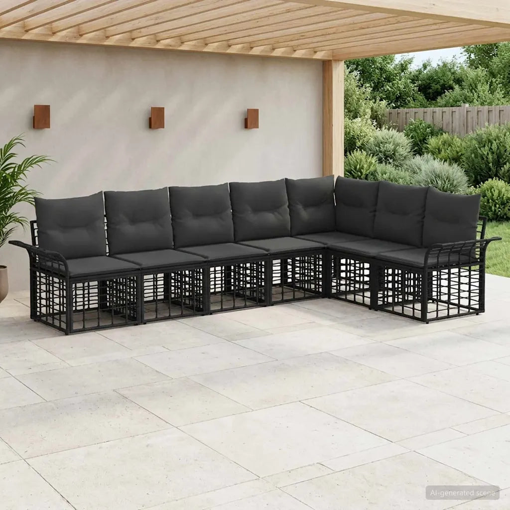 Set di divani da esterno 7 pcs Nero e Grigio scuro Poliestere 3437695