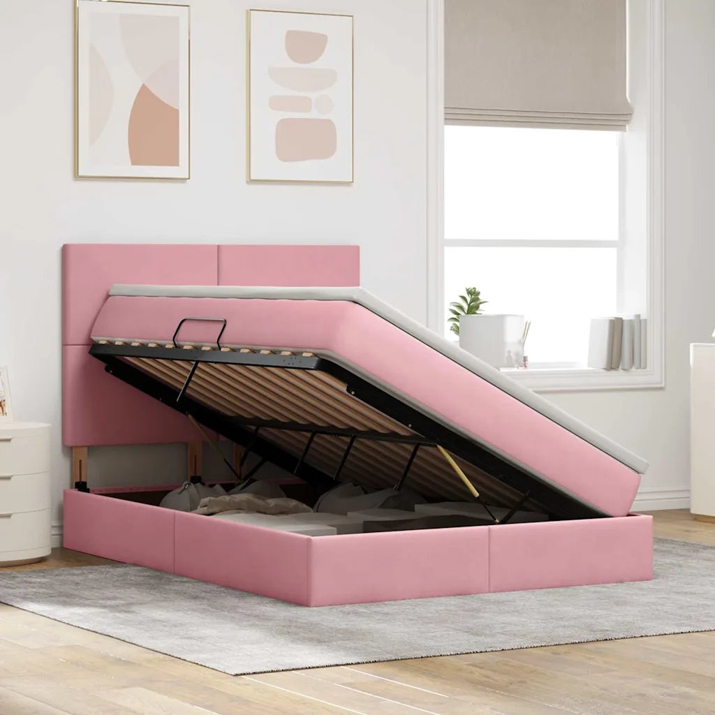 Letto con contenitore e materasso Rosa 140 x 190 cm Velluto 3371972