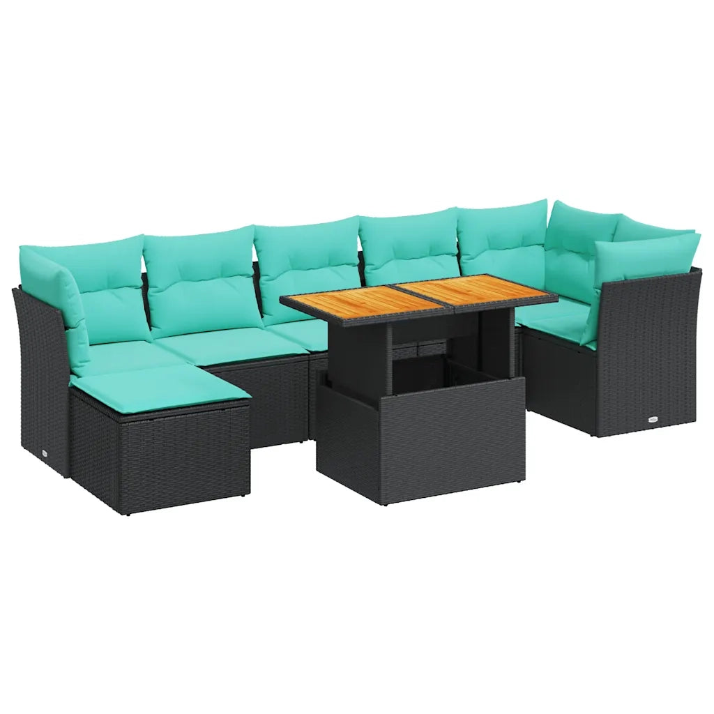 Set Divani da Giardino con Cuscini 8 pz Nero in Polyrattan 3326955
