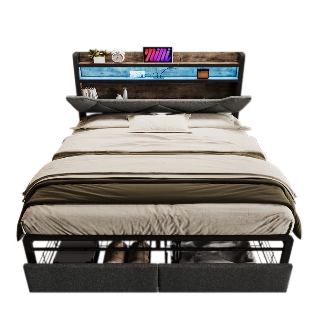 Letto Contenitore Imbottito con LED e Cassetti ¨C MINIMAL ¨C Grigio 160x200