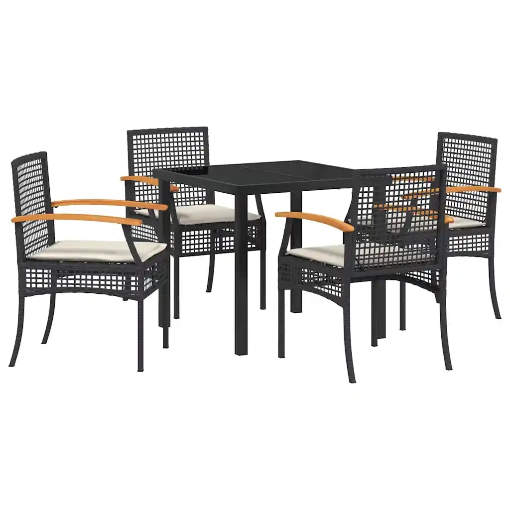 Set da Pranzo per Giardino 5 pcs Nero polyrattan