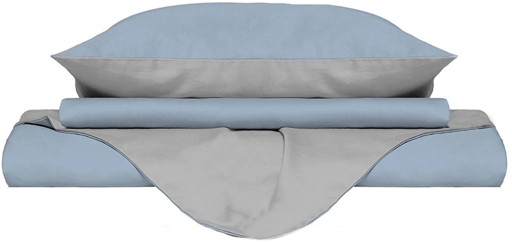 Copripiumino 1 Piazza e Mezzo con Sacco e Federe Doubleface Azzurro/Grigio Chiaro