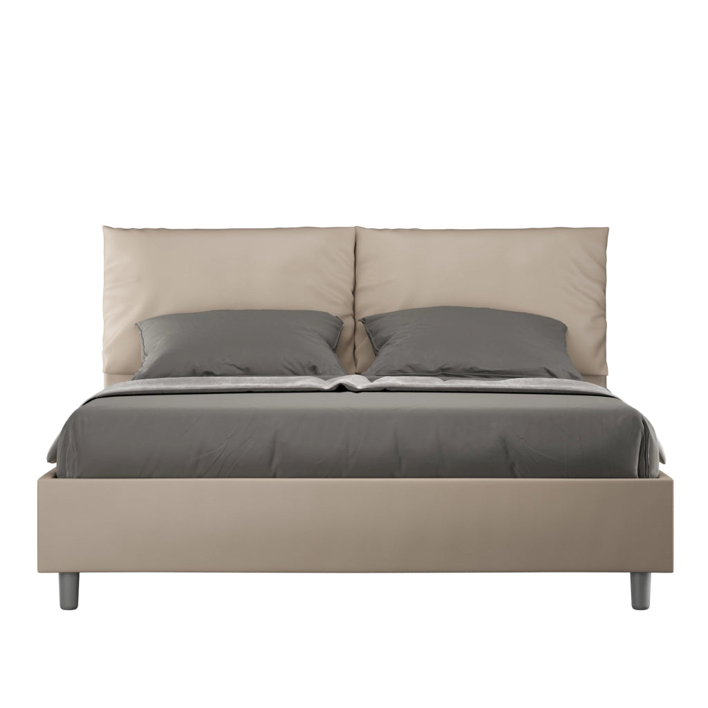 BS COM Letto matrimoniale contenitore imbottito 160x190 similpelle tortora