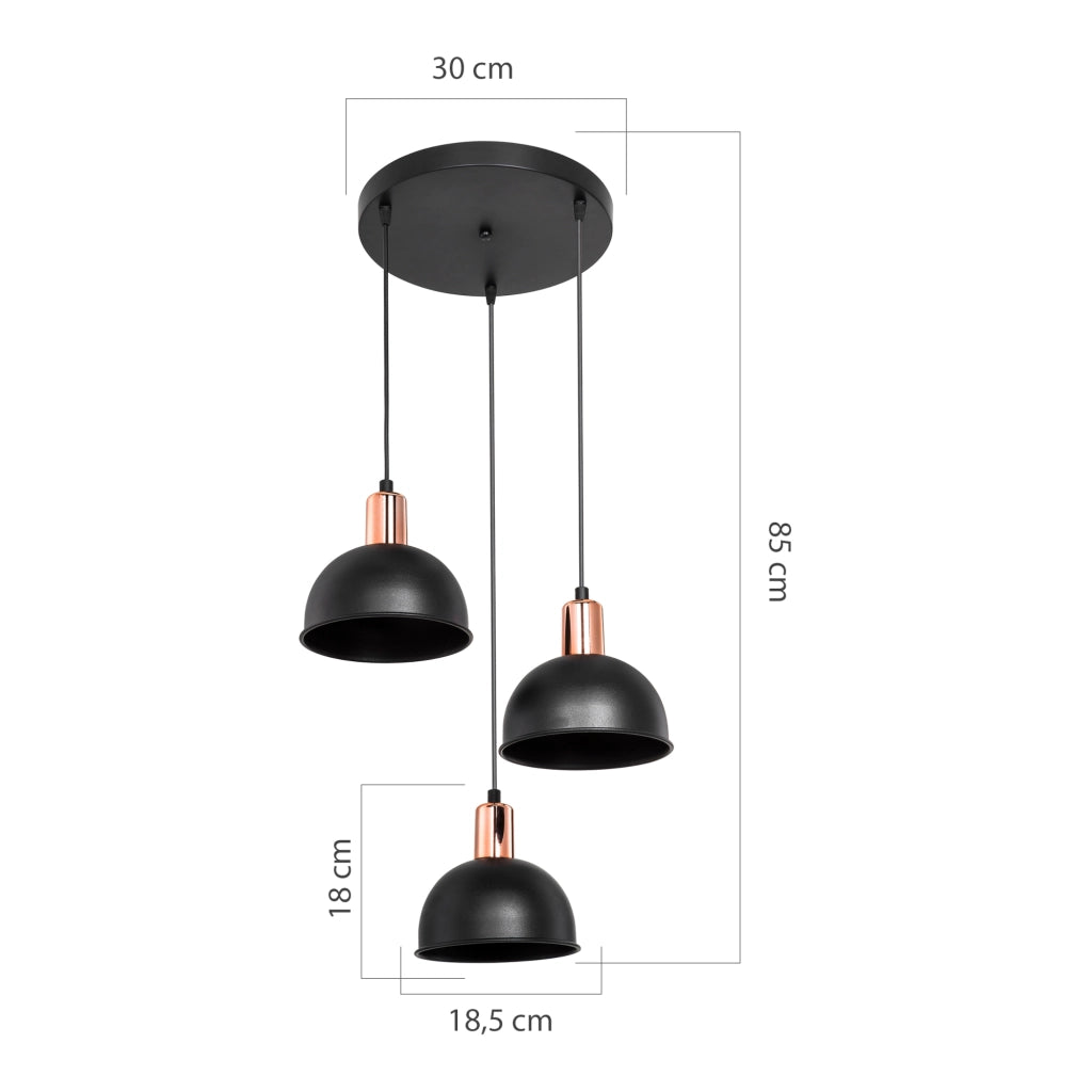 Lampada a Sospensione 'Basingstoke' con 3 Fonti Luce - Paralumi in Metallo - Nero [lux.pro]