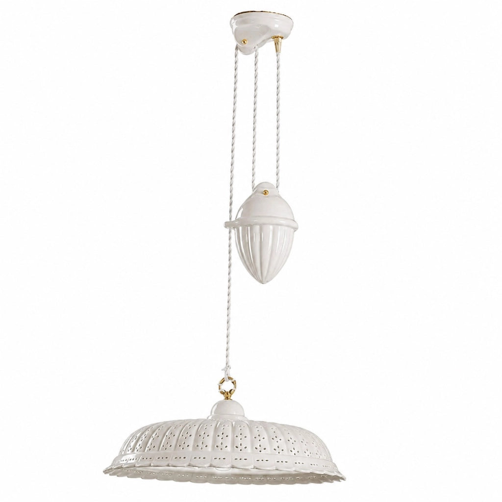 POMARANCE Lampadario Saliscendi in Ceramica Traforata Ø41 Rustico Country