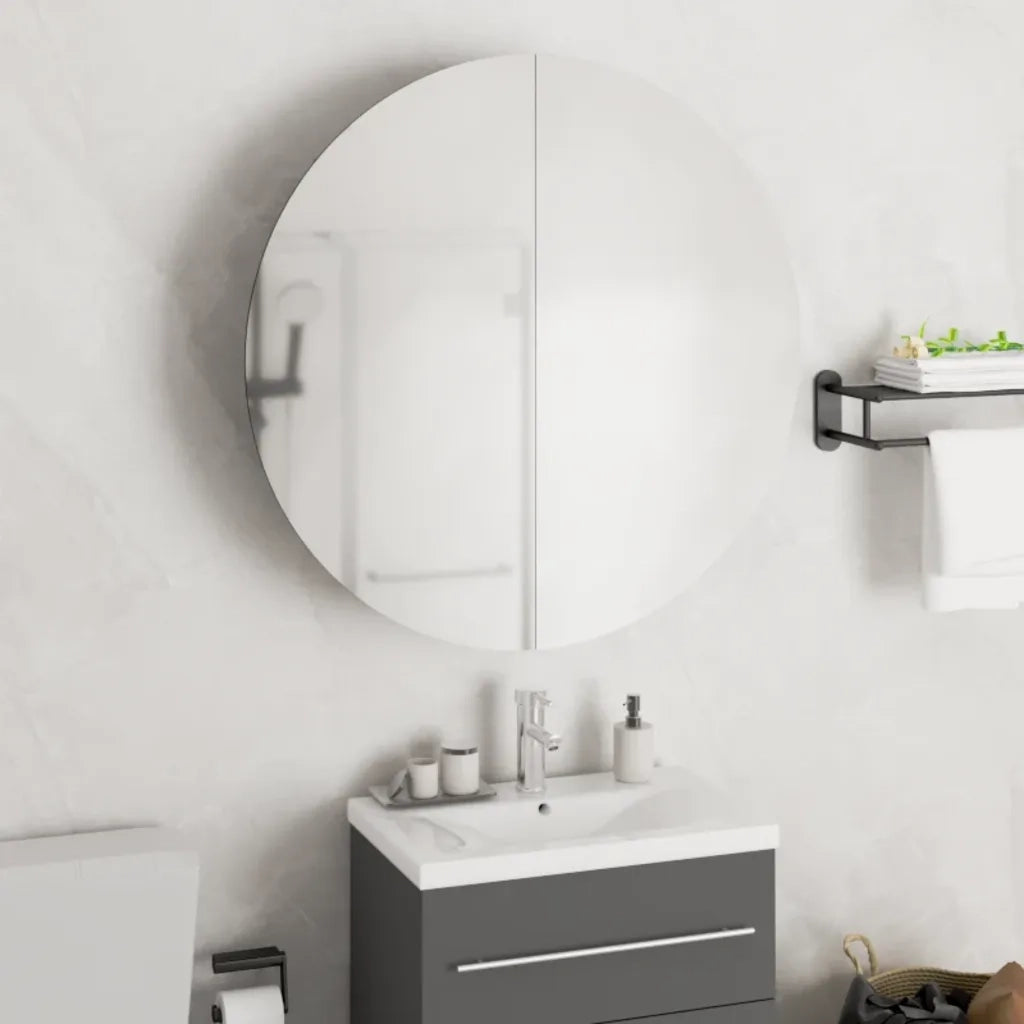 Armadio da Bagno con Specchio Rotondo e LED-Mobile bagno con specchio Grigio 54x54x17,5cm