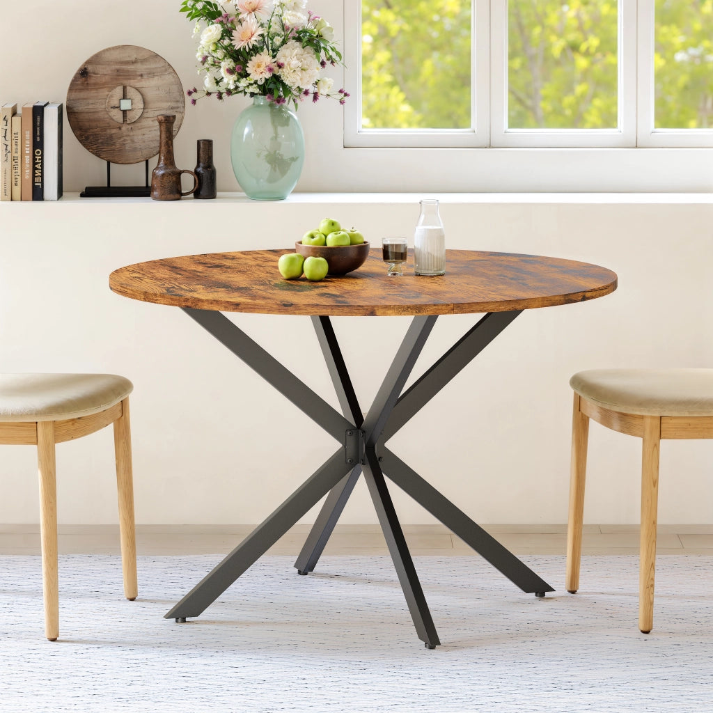 Tavolo da pranzo rotondo industriale Ø120 cm marrone vintage e nero per 4-6 persone