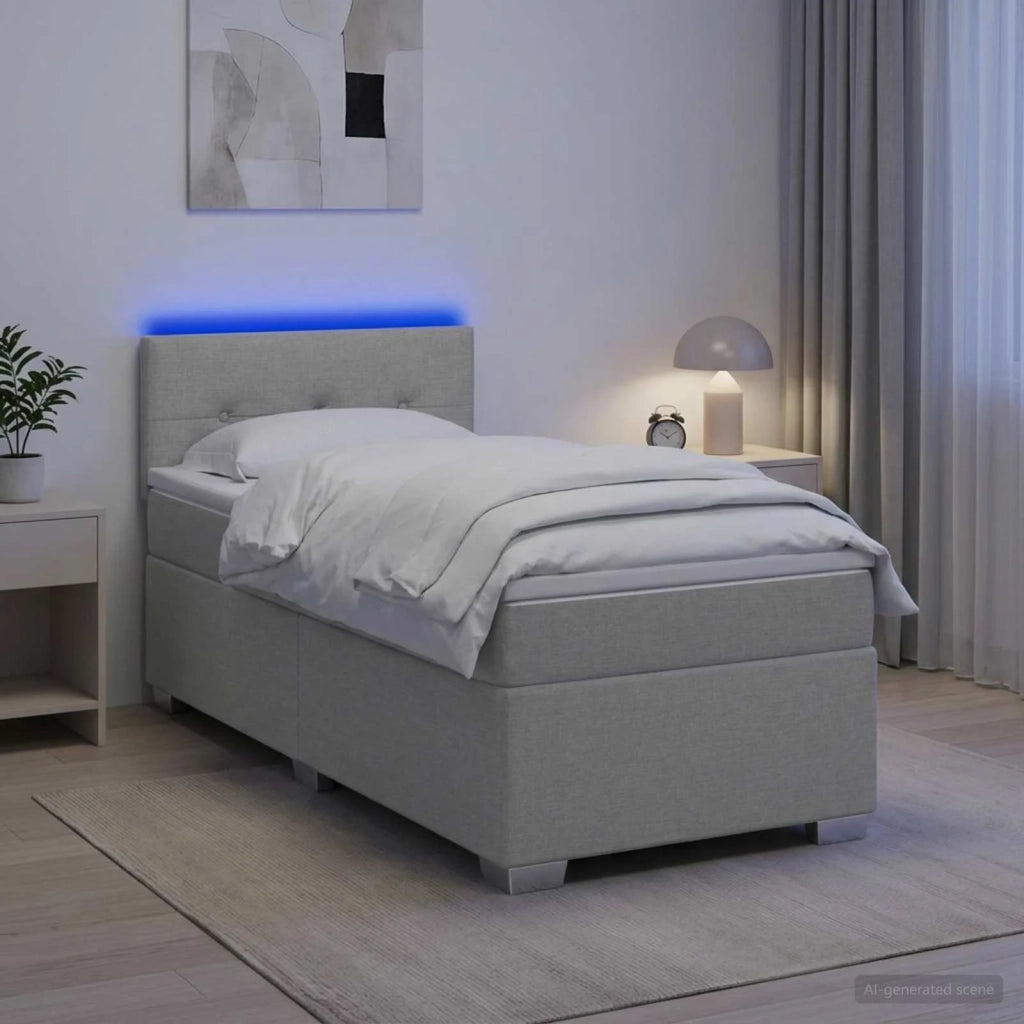 Letto con Box Spring, Materasso e LED Grigio Chiaro 90 x 200 cm 3451854