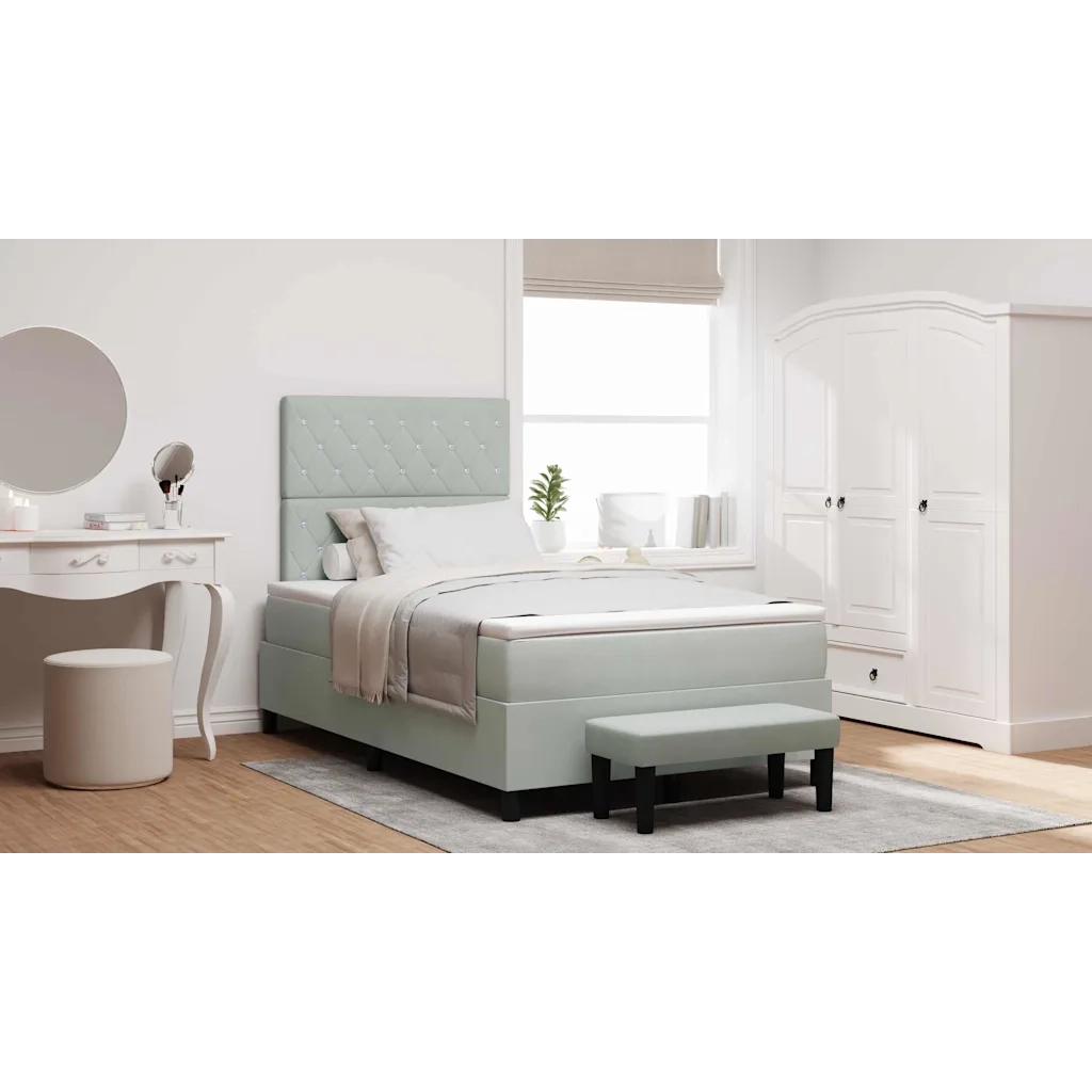Letto a molle con materasso Grigio chiaro 120 x 190 cm Velluto