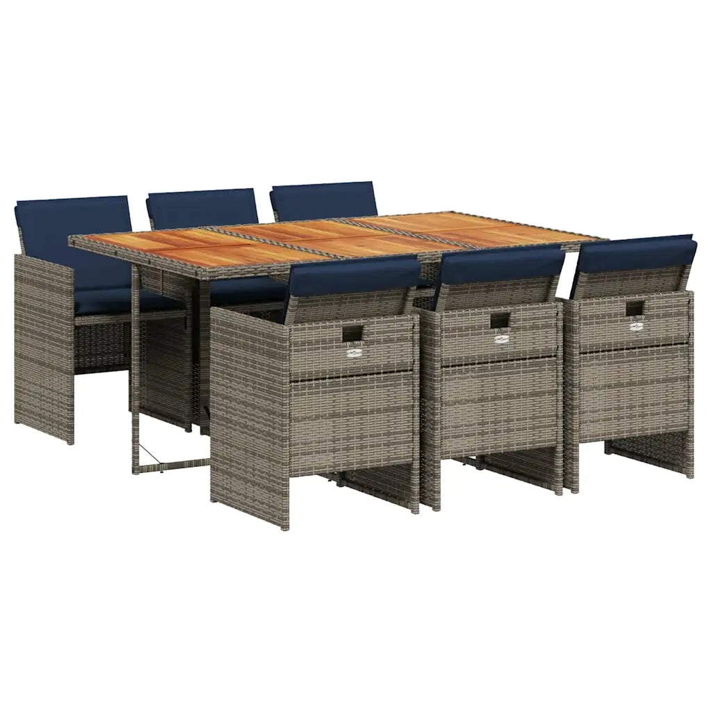 Set da pranzo da giardino da 7 pz con Cuscini in Polyrattan Grigio 3277684