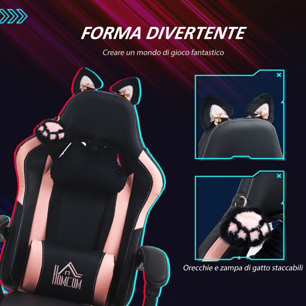 Sedia Gaming Reclinabile con Poggiapiedi ¨C Xylo ¨C Finta Pelle Rosa e Nero 65x62x116-124 cm