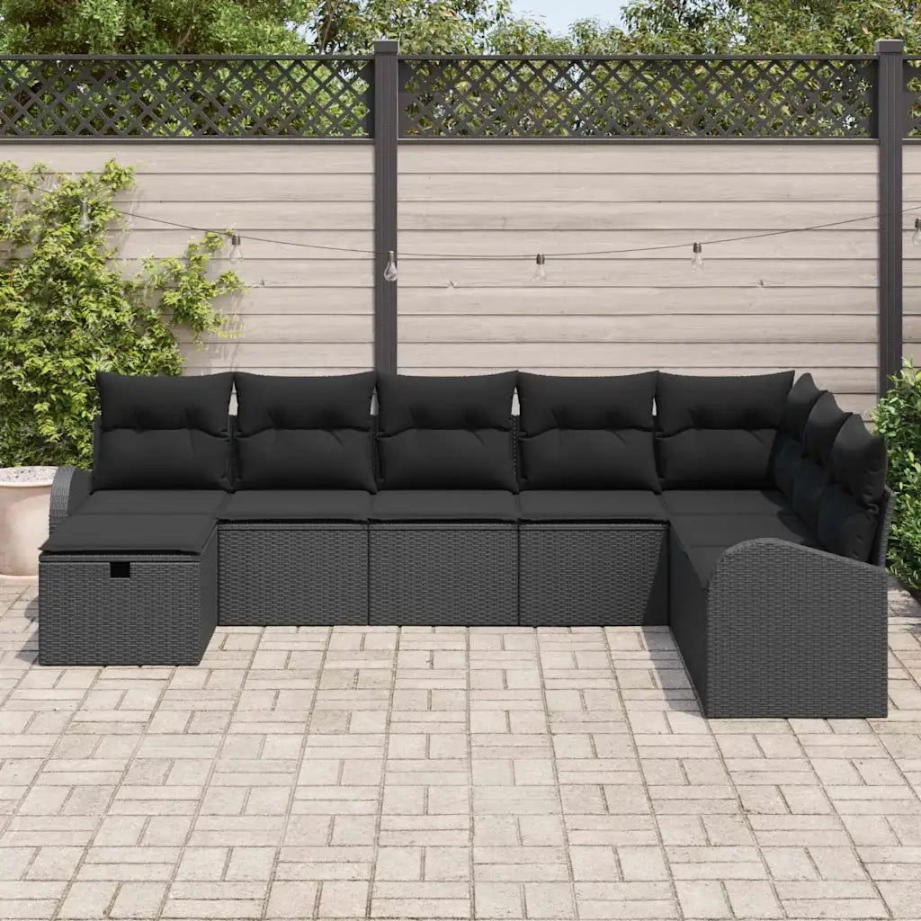 Set Divano da Giardino con cuscino 8 pcs Nero Poly Rattan