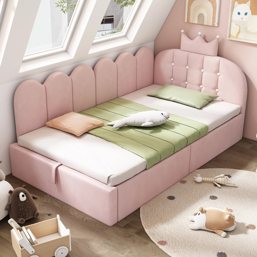 DESMIU Letto a giorno 90 × 200 cm 1 posto con contenitore idraulico, senza materasso, in velluto rosa