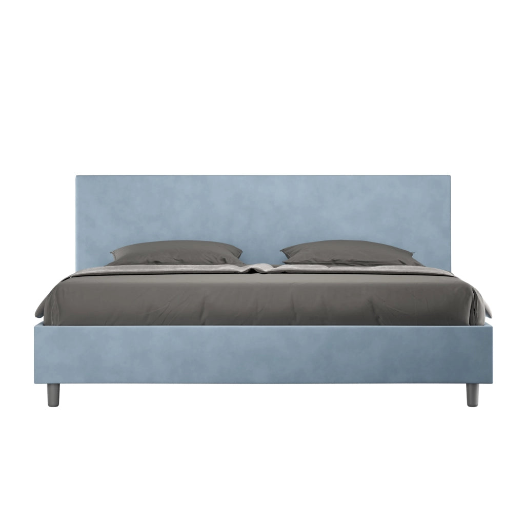 BS COM Letto con rete imbottito 180x190 microfibra azzurro