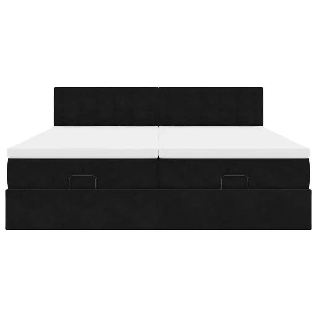 Struttura Letto Pouf con Materassi Nero 180x200 cm in Velluto 3312112