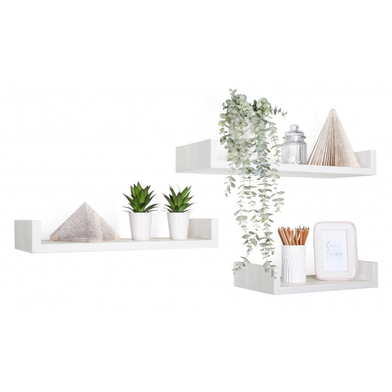Set di 3 Mensole da Muro, Mensole Muro Design, Mensola da Parete, Rovere Sbiancato, 60x8 p23,7 cm, 50x8 p23,7 cm e 40x8 p23,7 cm - Calamita Maxi
