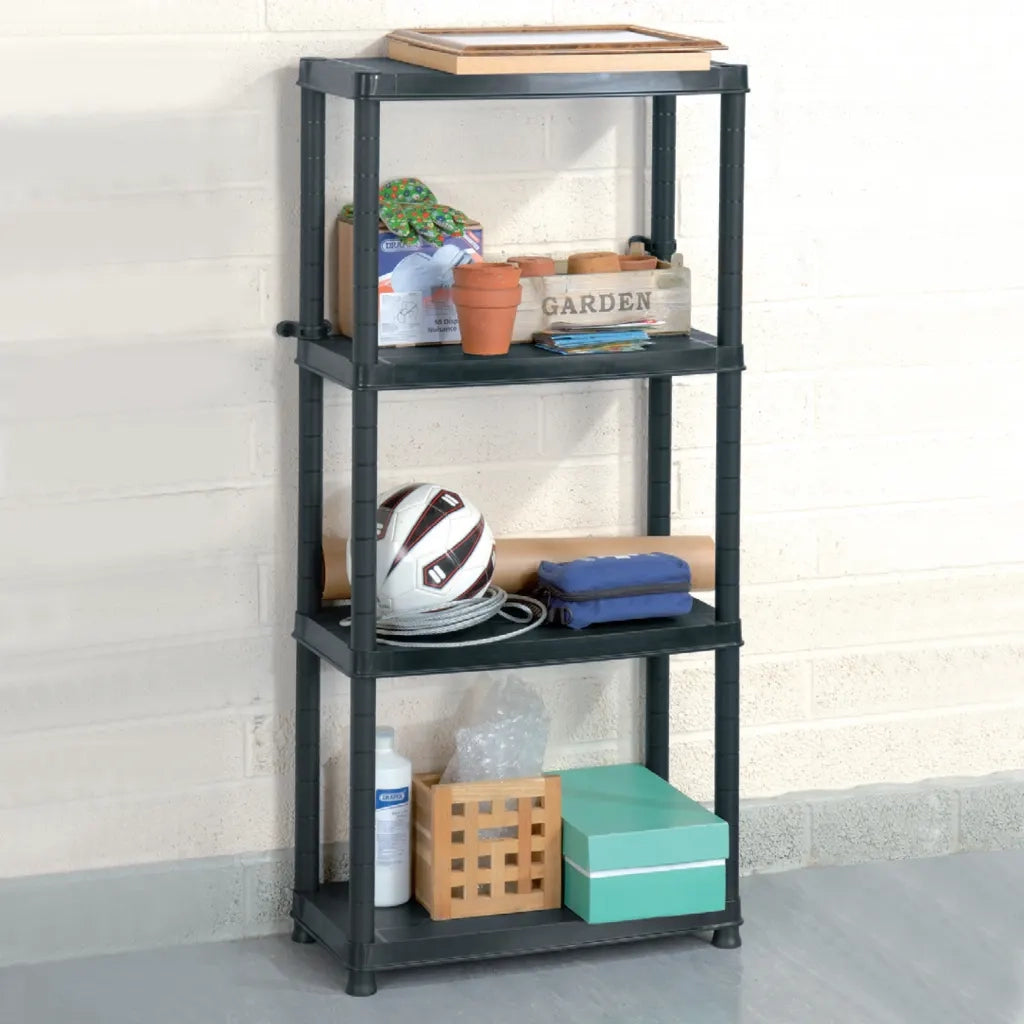 Scaffale a 4 Ripiani Nero 61x30,5x130 cm in Plastica 147683