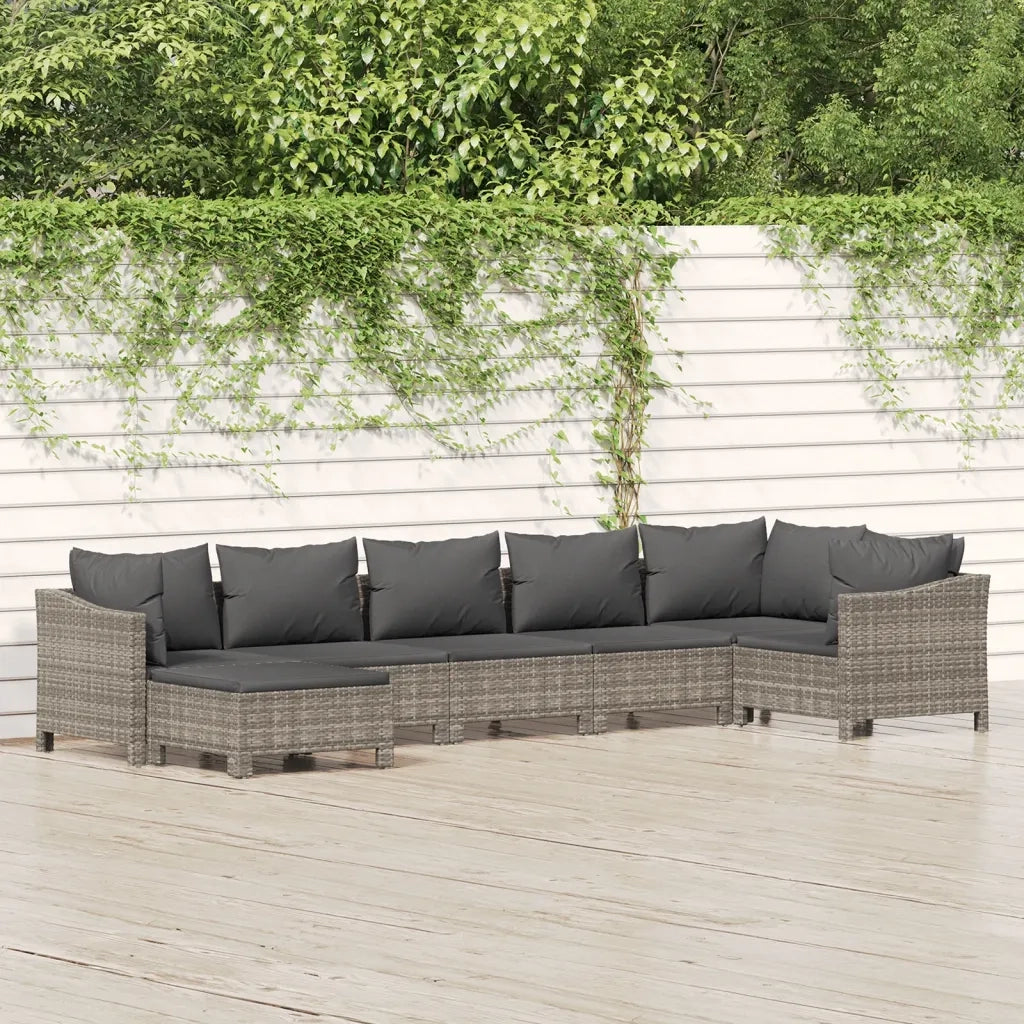 Set Divani da Giardino 7 pz con Cuscini in Polyrattan Grigio 3187293