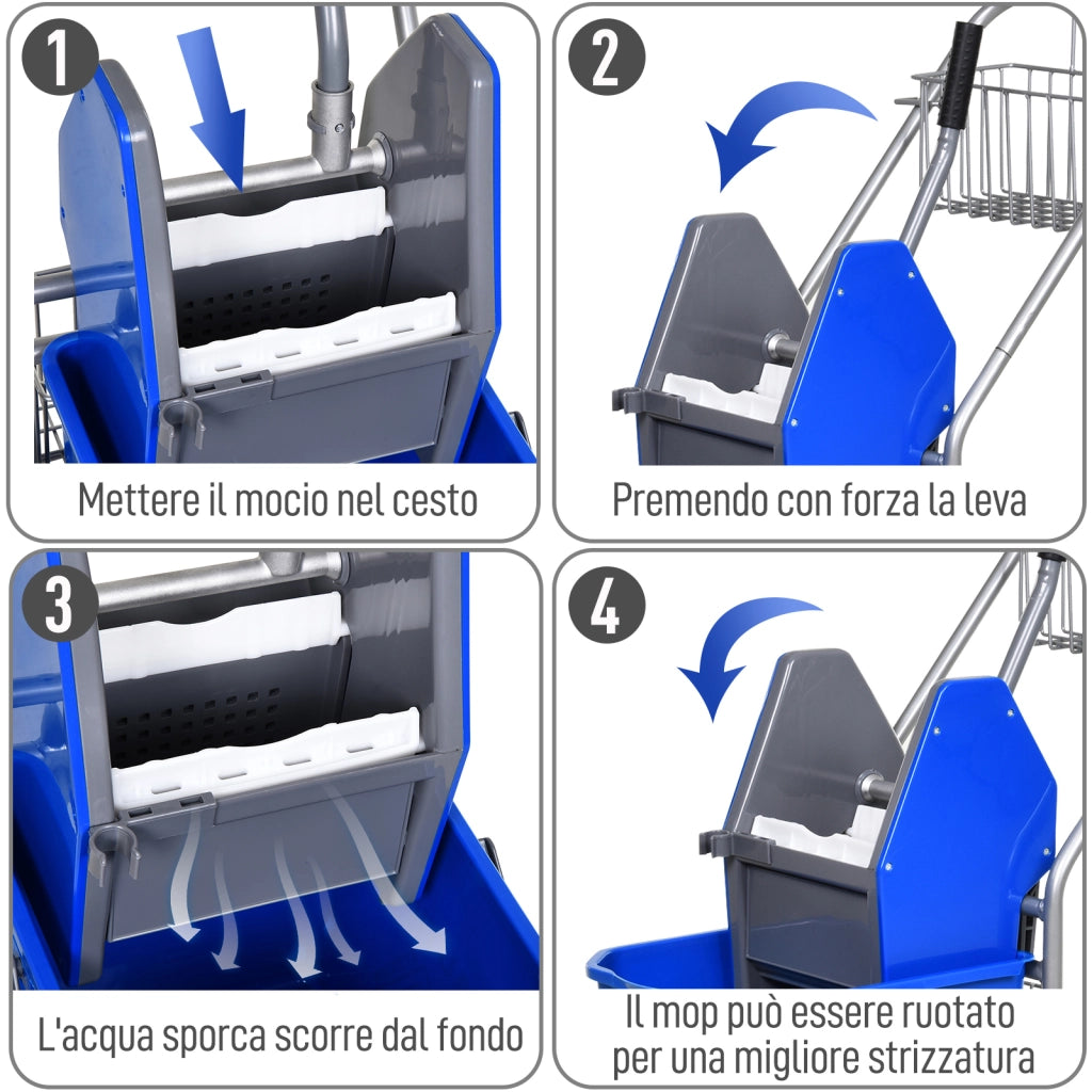 Carrello per Pulizie con Secchio 26L, Mocio e Strizzatore ¨C Minimal ¨C Blu