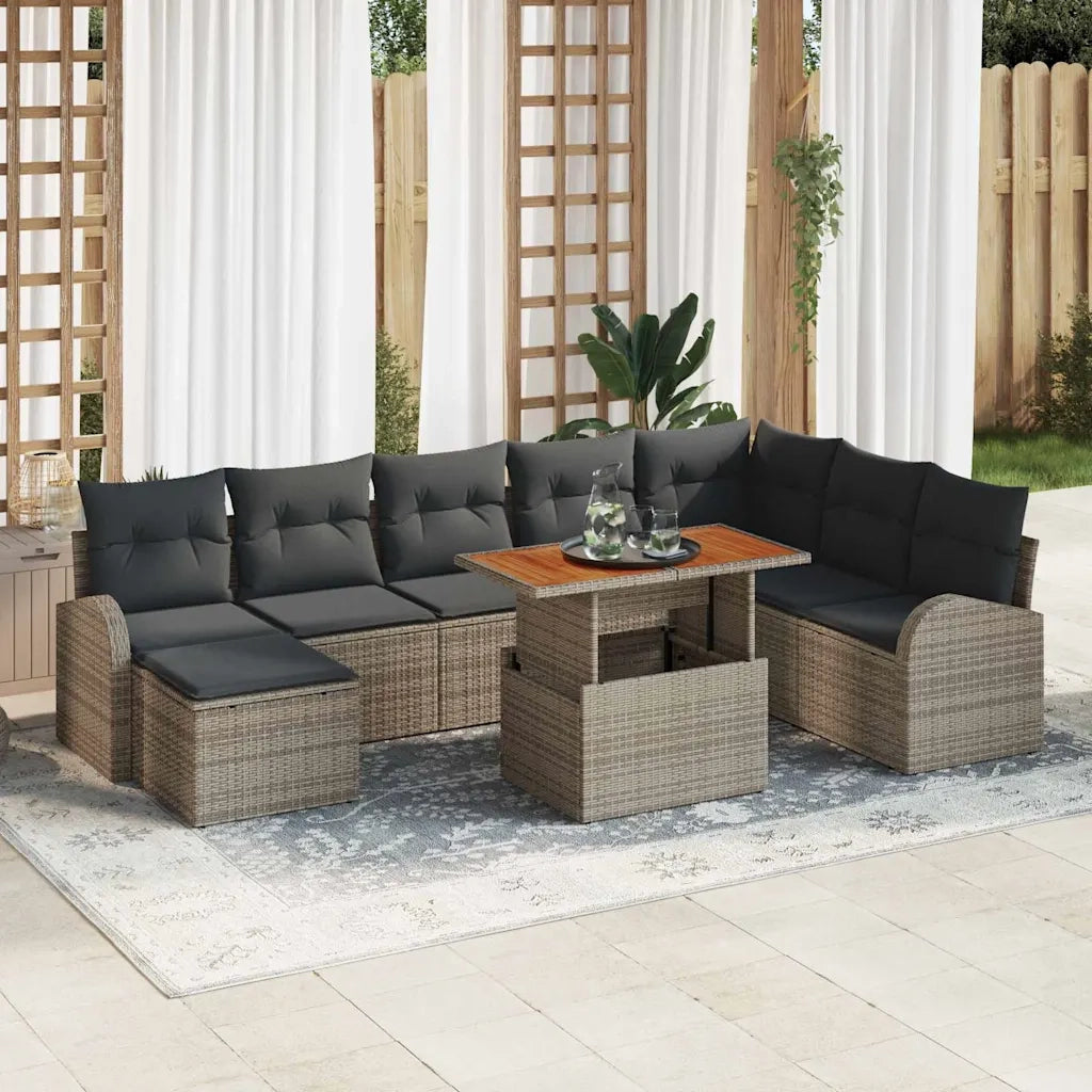 Set Divano da Giardino 9 pcs Grigio Poly Rattan 3358358