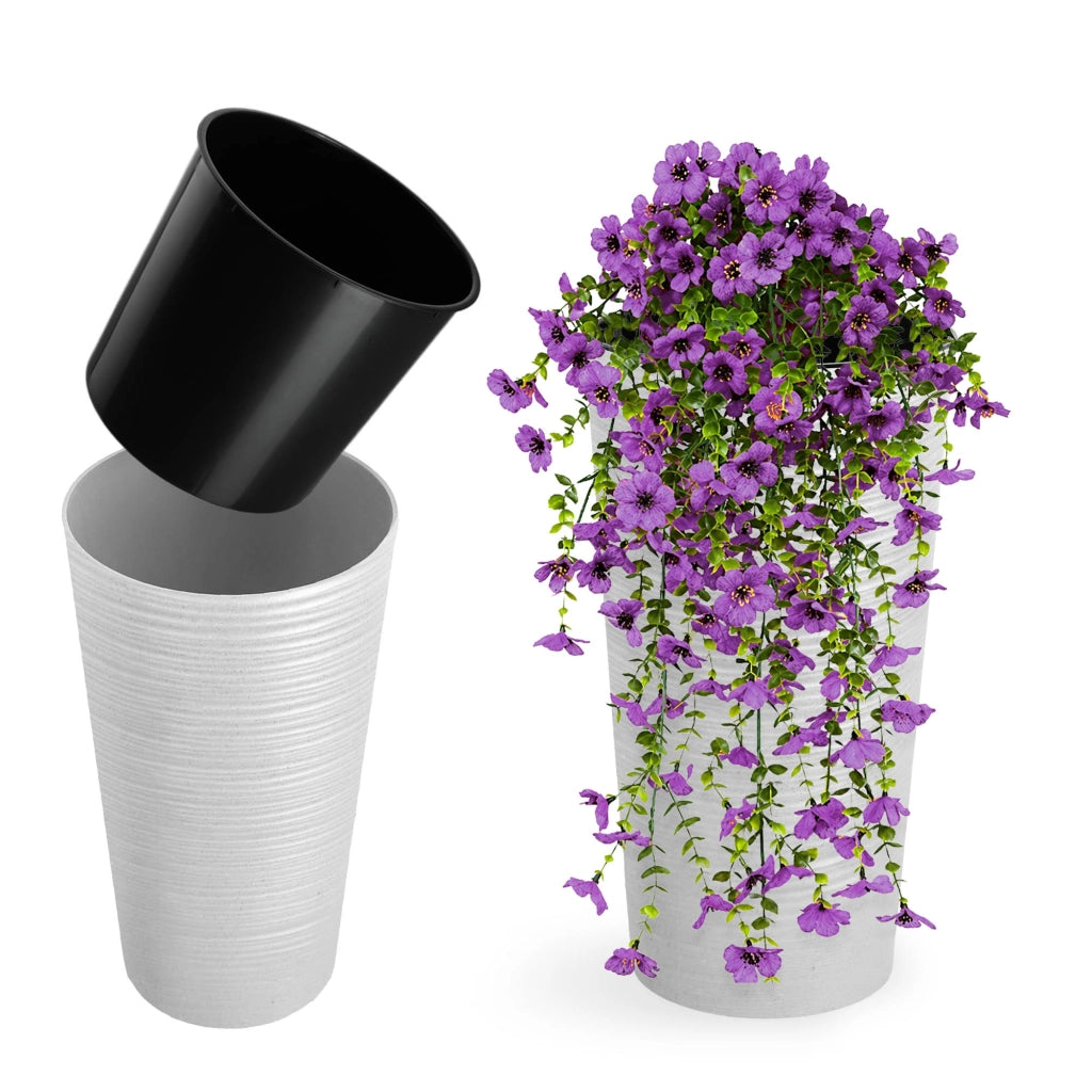 Vaso da fiori KADAX, coprivaso alto 47 cm con inserto, per soggiorno, bianco.