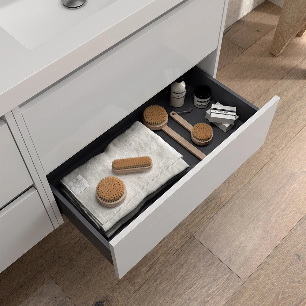 Mobile bagno sospeso 90 cm bianco lucido con lavabo ad incasso Gaya