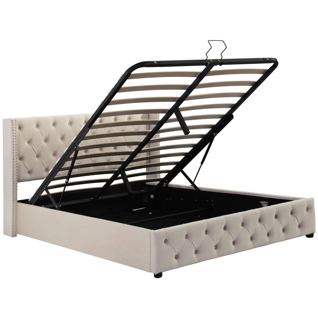 letto imbottito in velluto beige 140 x 190 cm