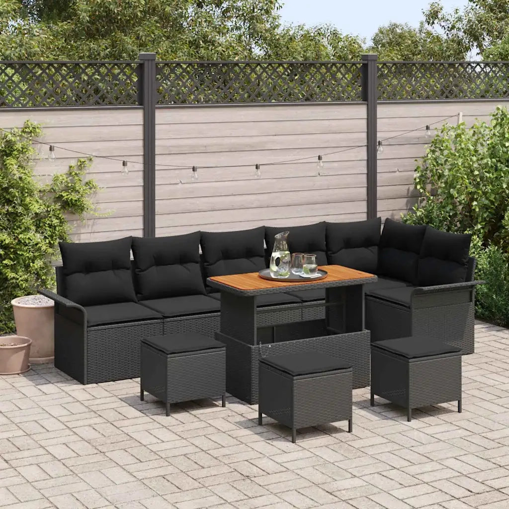 Set Divano da Giardino con cuscino 10 pcs Nero 3364109