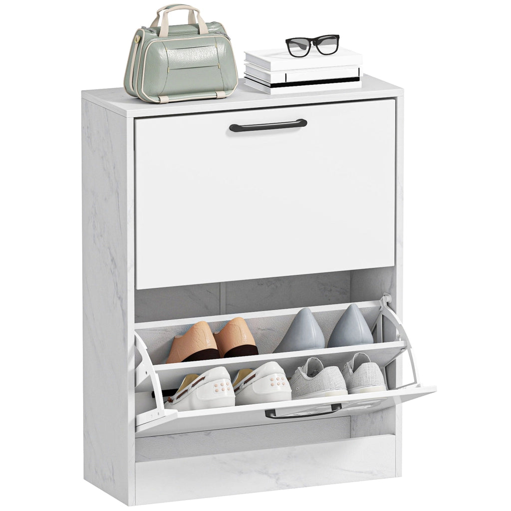 Scarpiera Slim 2 Ante Effetto Marmo ¨C Xylo ¨C Bianco Lucido 8 Paia 60x24x80 cm