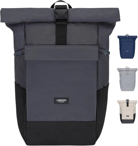 Borsa da viaggio per uomo e donna Nero grigio - Nr. 4 Grande - Borsa da viaggio rolltop 21 L con tasca per laptop 16 pollici per università, lavoro e bicicletta - Grande valigia con ruote per trascinamento