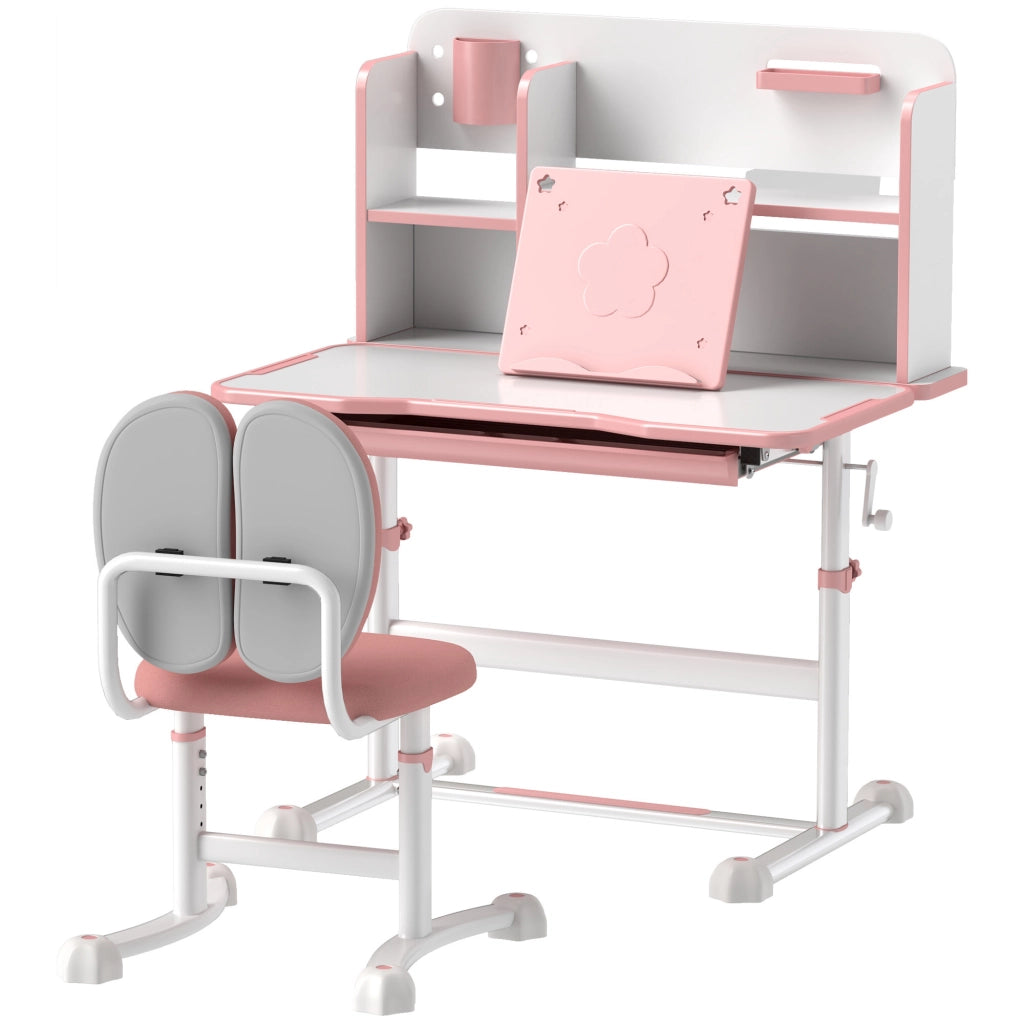 Scrivania Regolabile per Bambini con Sedia, Cassetto e Scaffale ¨C Minimal ¨C Rosa