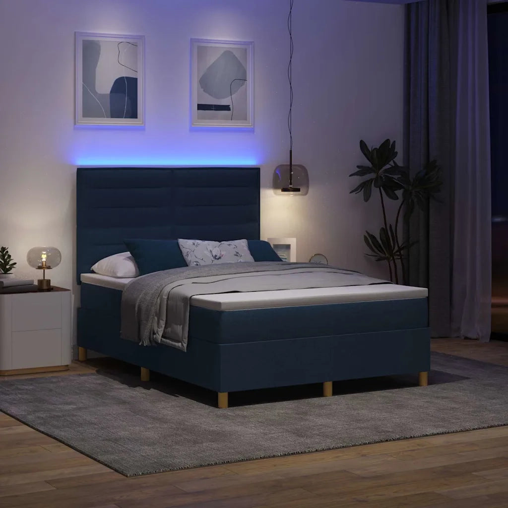 Letto a Sorgente LED con materasso Blu 140 x 190 cm Tessuto
