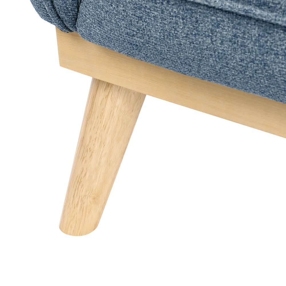 Divano a 3 posti in tessuto blu con gambe affusolate in legno, divanetto per tre persone