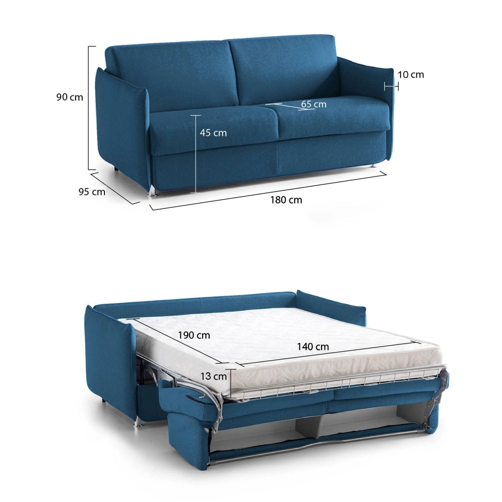 Trovo, Divano Letto 2 Posti Sfoderabile Made in Italy, 180x95 cm blu