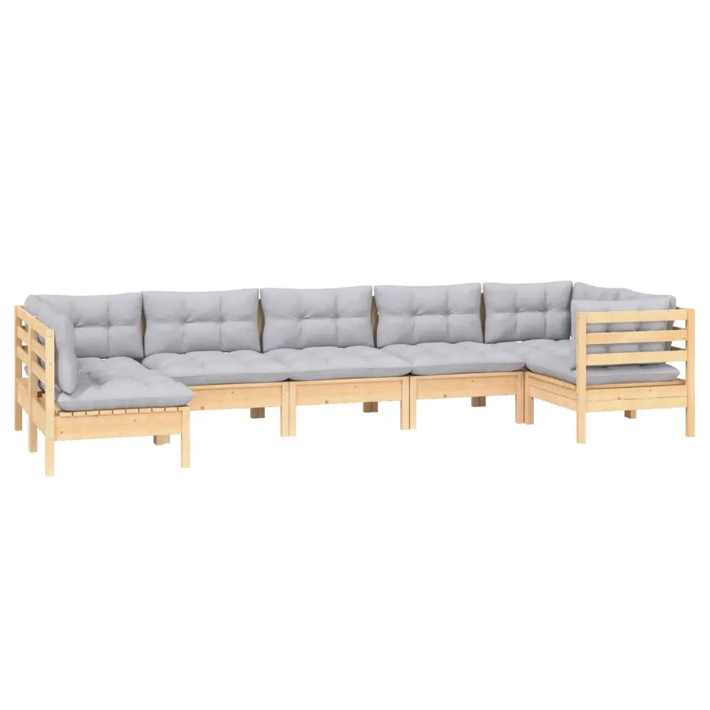 Set Divani da Giardino 7 pz con Cuscini Grigi Massello di Pino 3096429