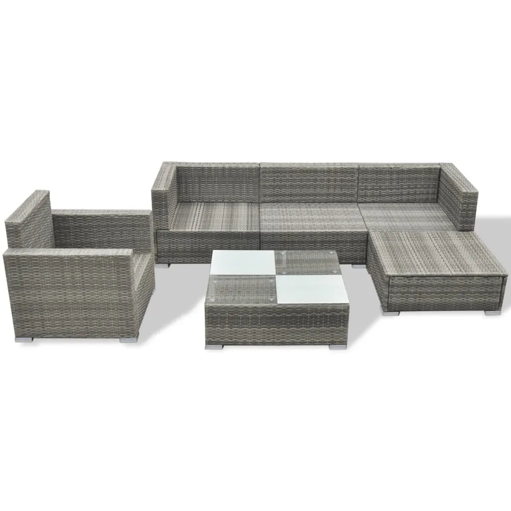 Set Divani da Giardino 6 pz con Cuscini in Polyrattan Grigio 42744