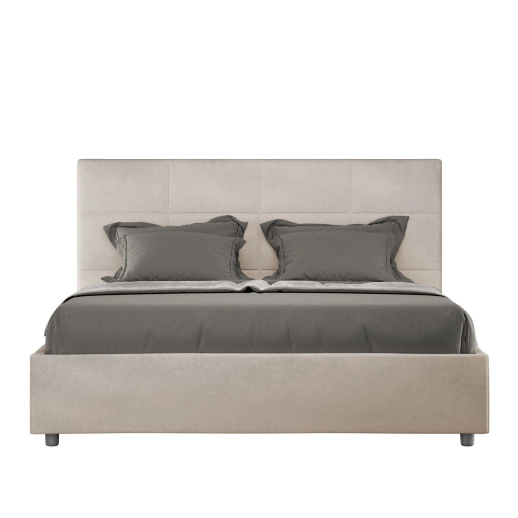 Letto queen size senza rete imbottito 150x210 microfibra blu Mika