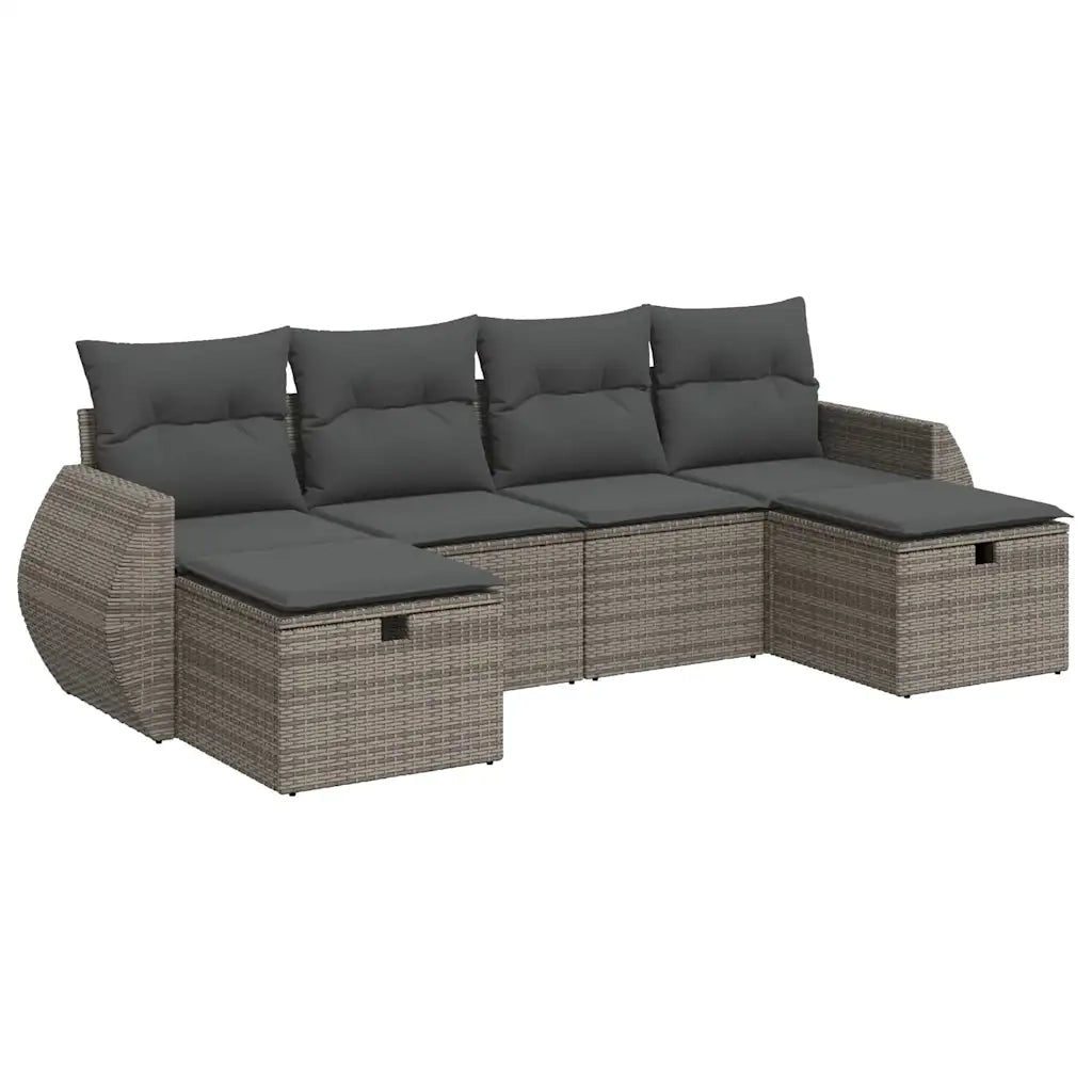 Set Divano da Giardino 6 pz con Cuscini Grigio in Polyrattan 3325626