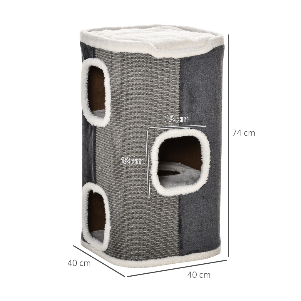 Tiragraffi a Torre 74cm con Cuccia e Cuscino ¨C Xylo ¨C Grigio e Bianco