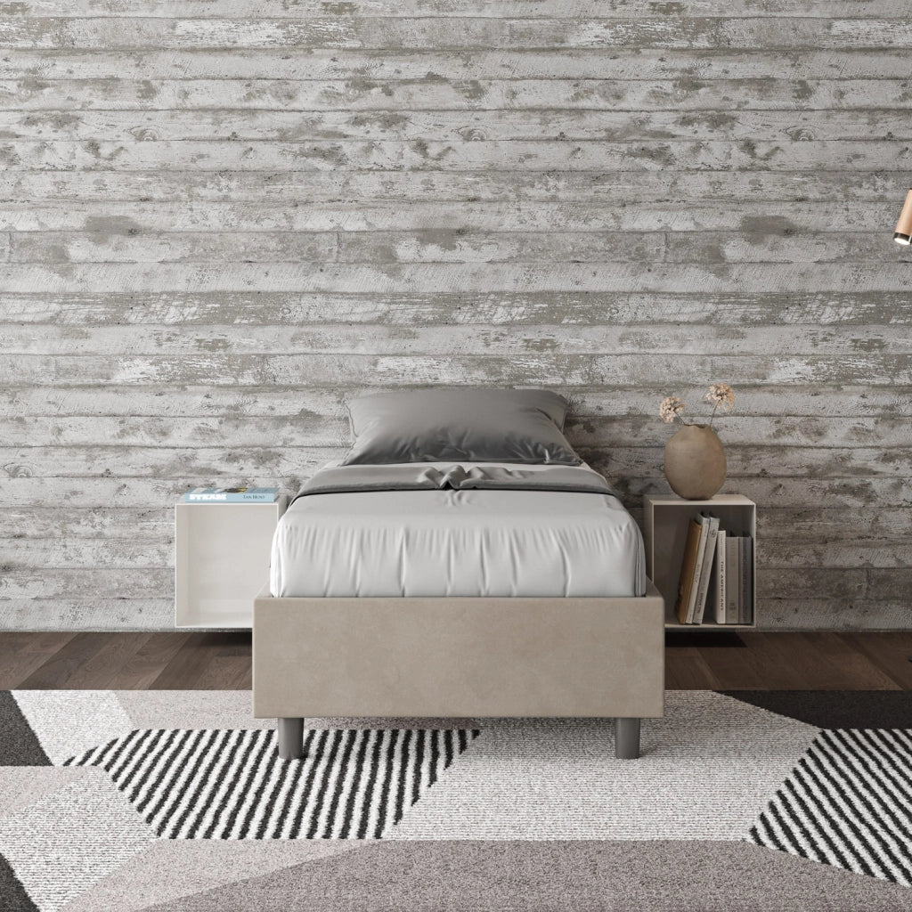 BS COM Letto singolo contenitore imbottito 80x200 microfibra sabbia