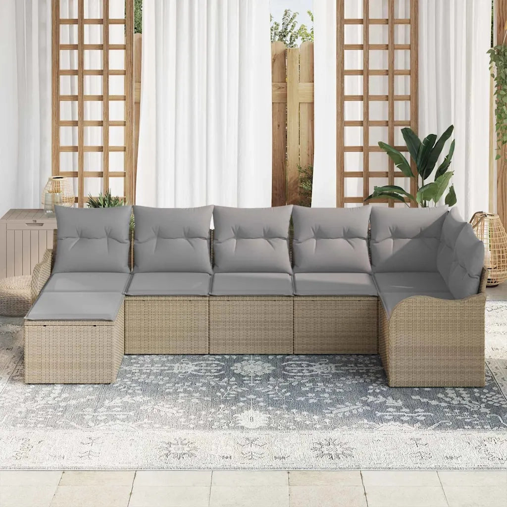 Set Divano da Giardino 7 pcs beige e grigio chiaro Poly Rattan