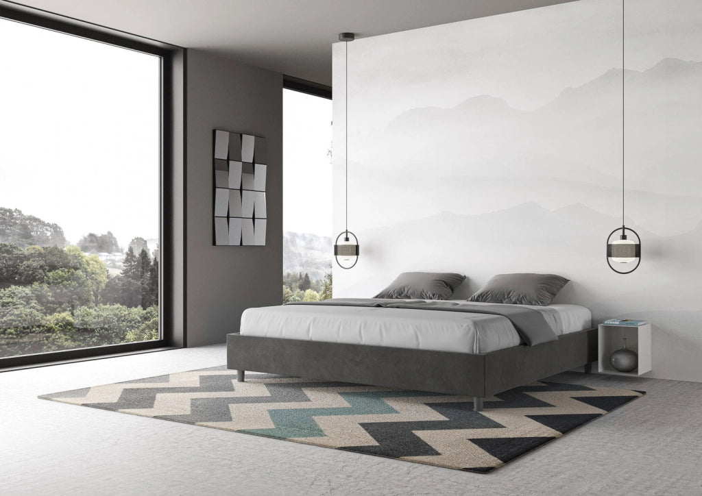 BS COM Letto con rete imbottito 180x190 microfibra grigio