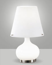 Lampada da tavolo Ade in metallo e vetro soffiato bianco, design elegante con doppia accensione, attacco G9 e E14, 230V, codice 2533-34-102