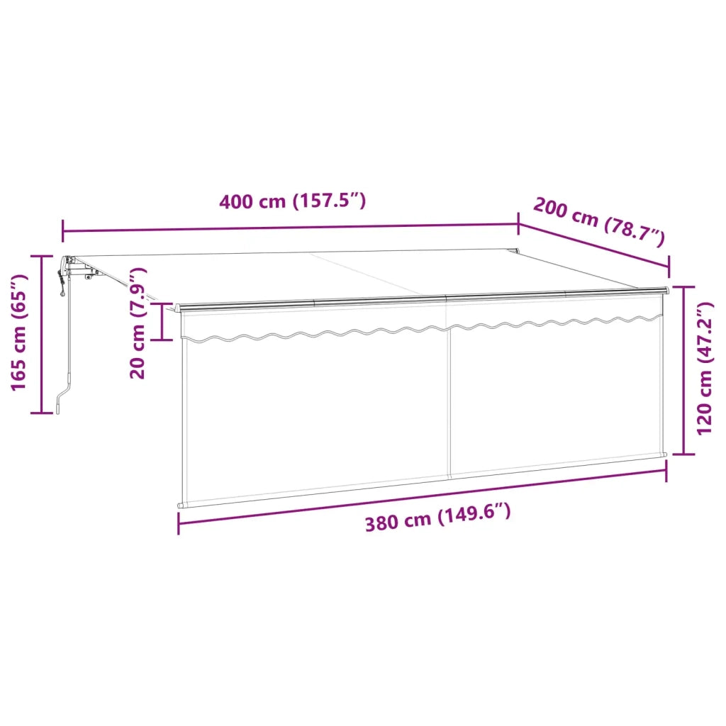 Tenda Retrattile Antracite 400 x 200 cm Poliestere e Alluminio 3329803