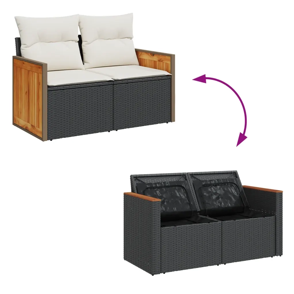 Divano da Giardino con Cuscini a 2 Posti-Sofa da Giardino-Divano da esterno Nero in Polyrattan 429505