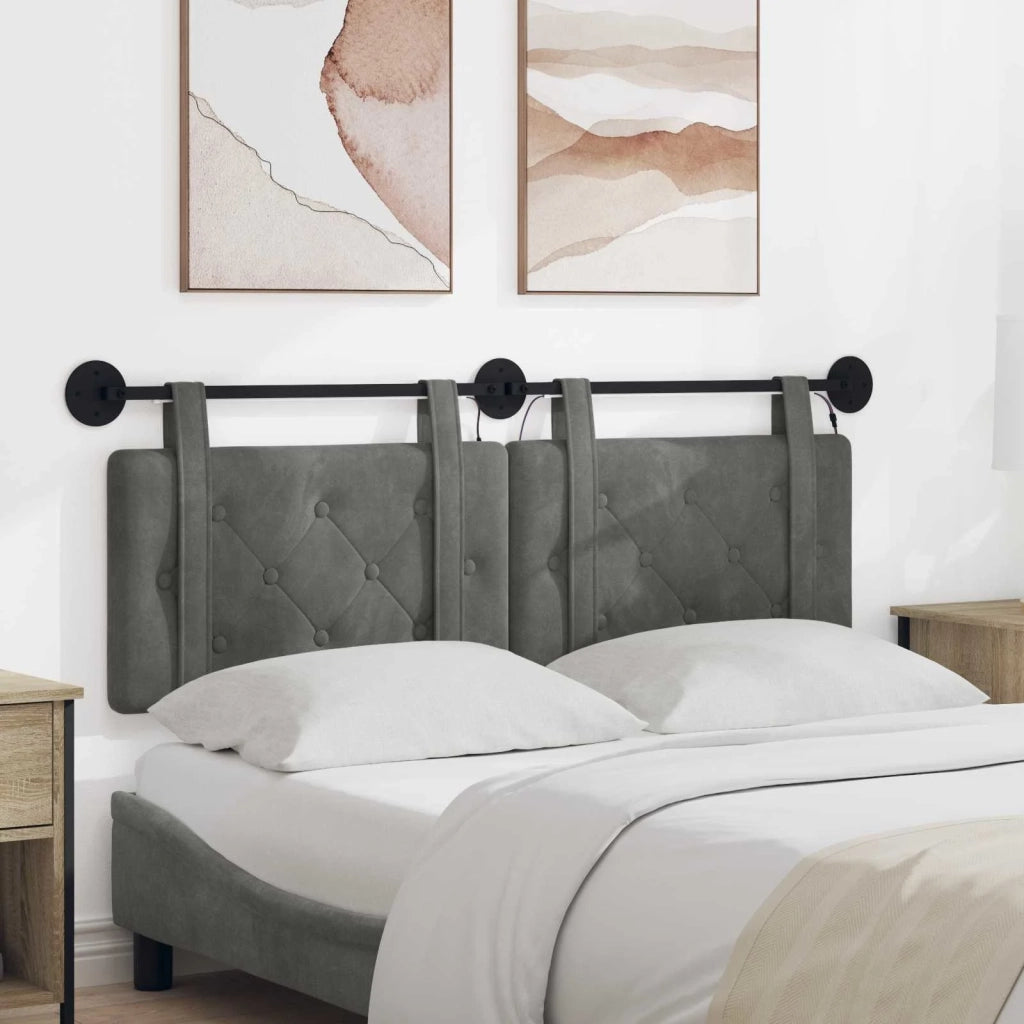 Testiera sospesa Con luce LED Grigio Scuro Velluto 3424165