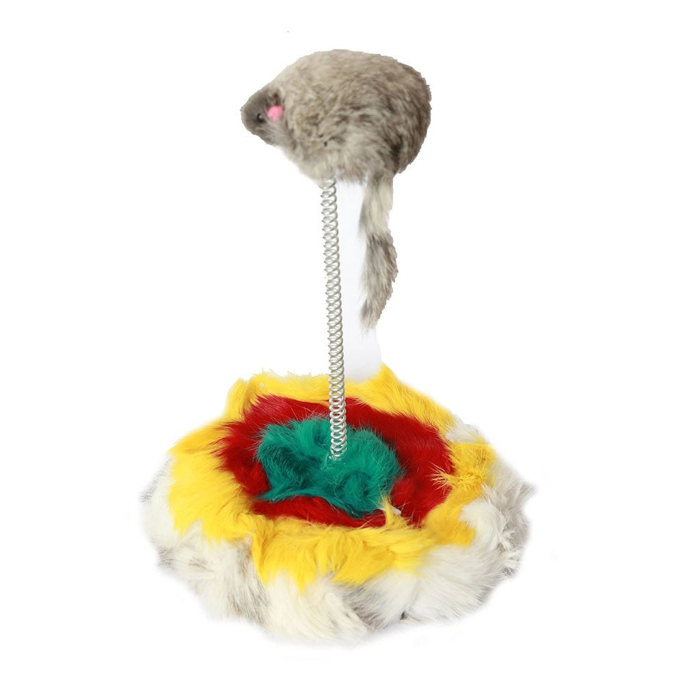 Trade Shop - Gioco Con Pupazzo Topo Palestra Per Gatto Topolino Peluche Gatti Base Con Molle -