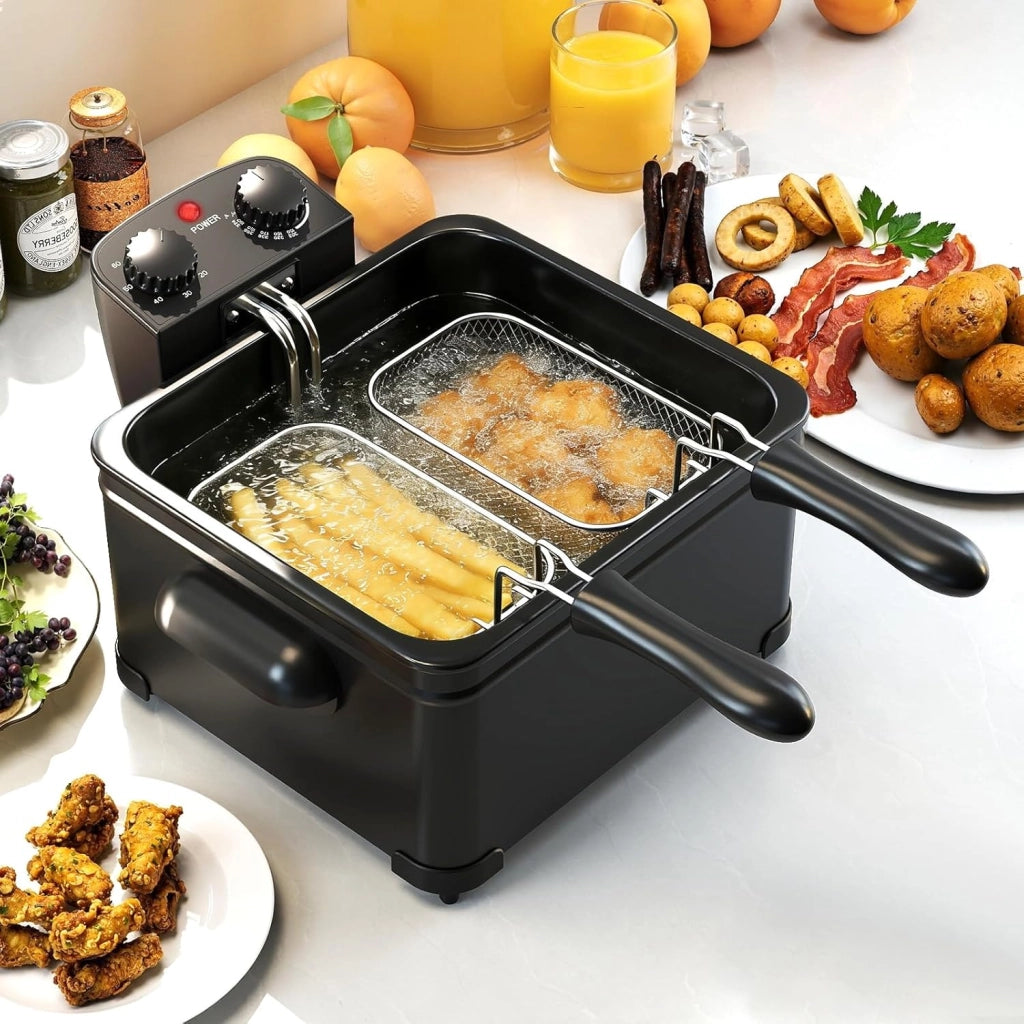 Friggitrice ad Olio 5 L, con 1 Cestello Grande e 2 Piccoli, Temperatura e Timer Regolabili, Friggitrice Elettrica Smontabile con Protezione dal Surriscaldamento, Potenza 1700 W